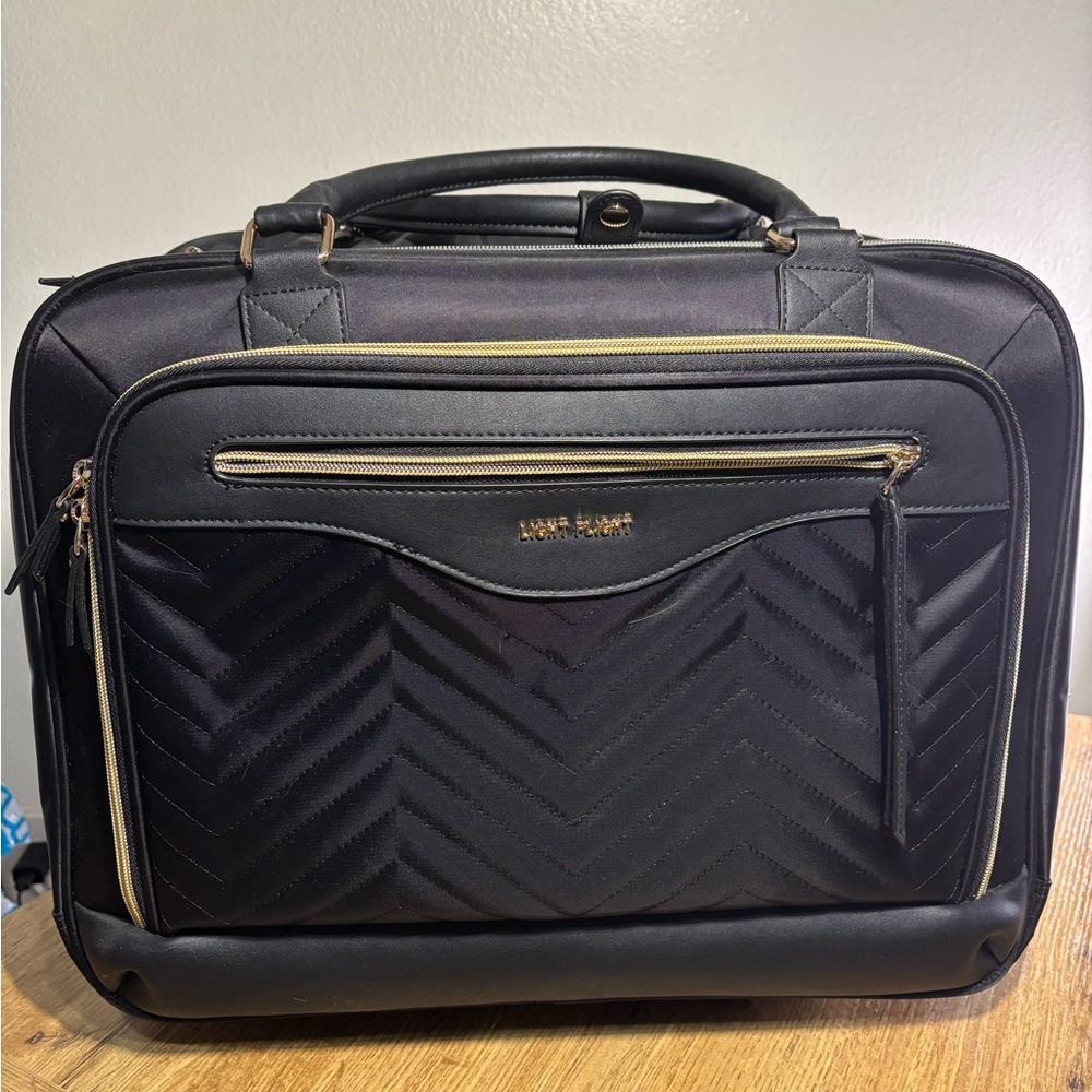 Black Quilted Briefcase Bag with Gold Accents